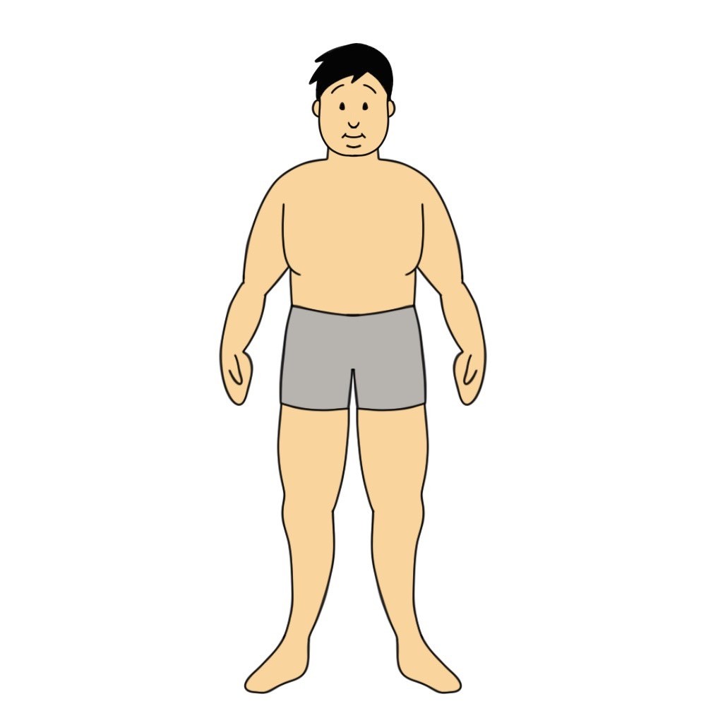 182センチ96キロの男性で体脂肪率20%以上25%未満の見た目は「ぽっちゃり体型」